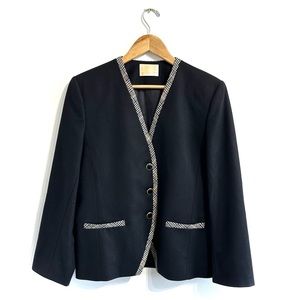 Vintage Pendleton Wool Jacket collarless blazer black button front v-neck